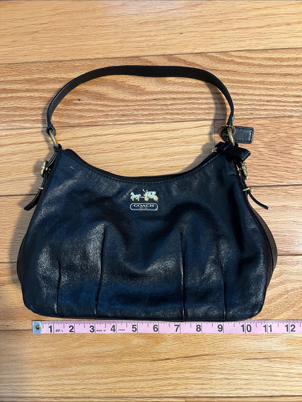 Coach Black Leather Hobo Shoulder Bag with Gold Hardware